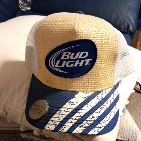 Bud Light Bottle Opener Hat Logo Cap Straw Tru - Picture 1 of 6